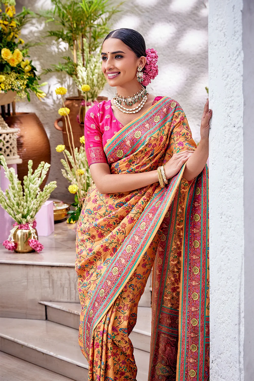 Orange Color Weaving Upada Silk Saree - Image 3