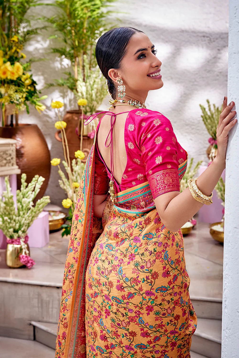 Orange Color Weaving Upada Silk Saree - Image 5