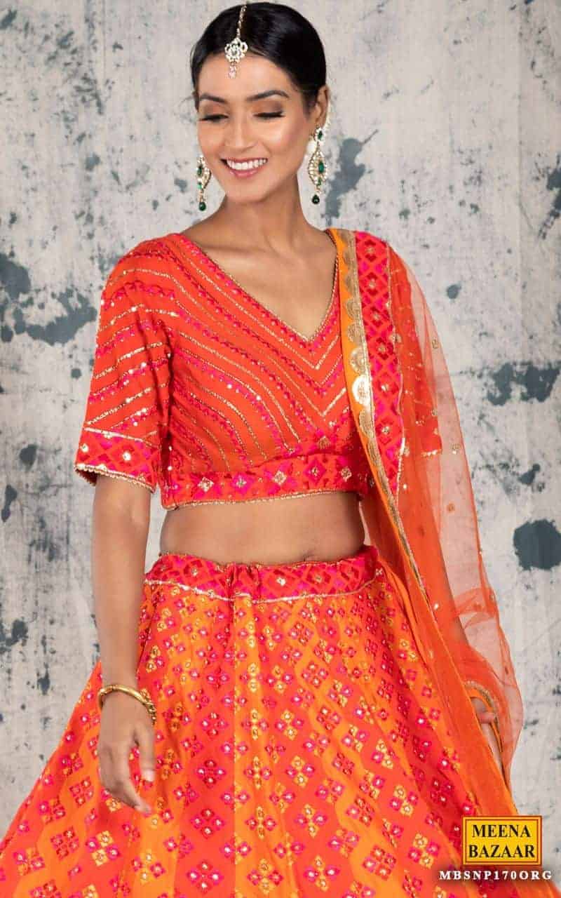 Orange Color Silk Lehenga. - Image 3