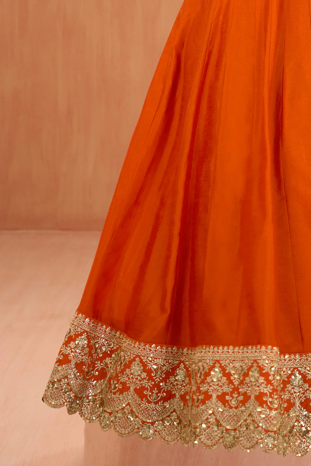 Orange Crepe Silk Zari and Sequins Embroidered Anarkali Suit - Image 3