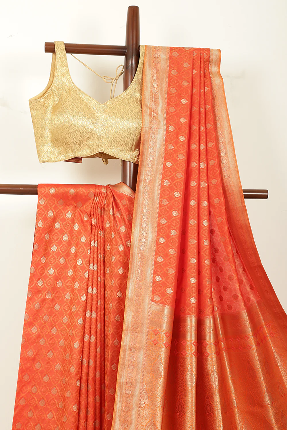 Orange Soft Silk Zari and Resham Woven Saree - Image 3