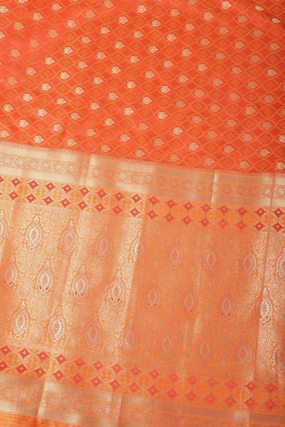 Orange Soft Silk Zari and Resham Woven Saree - Image 4