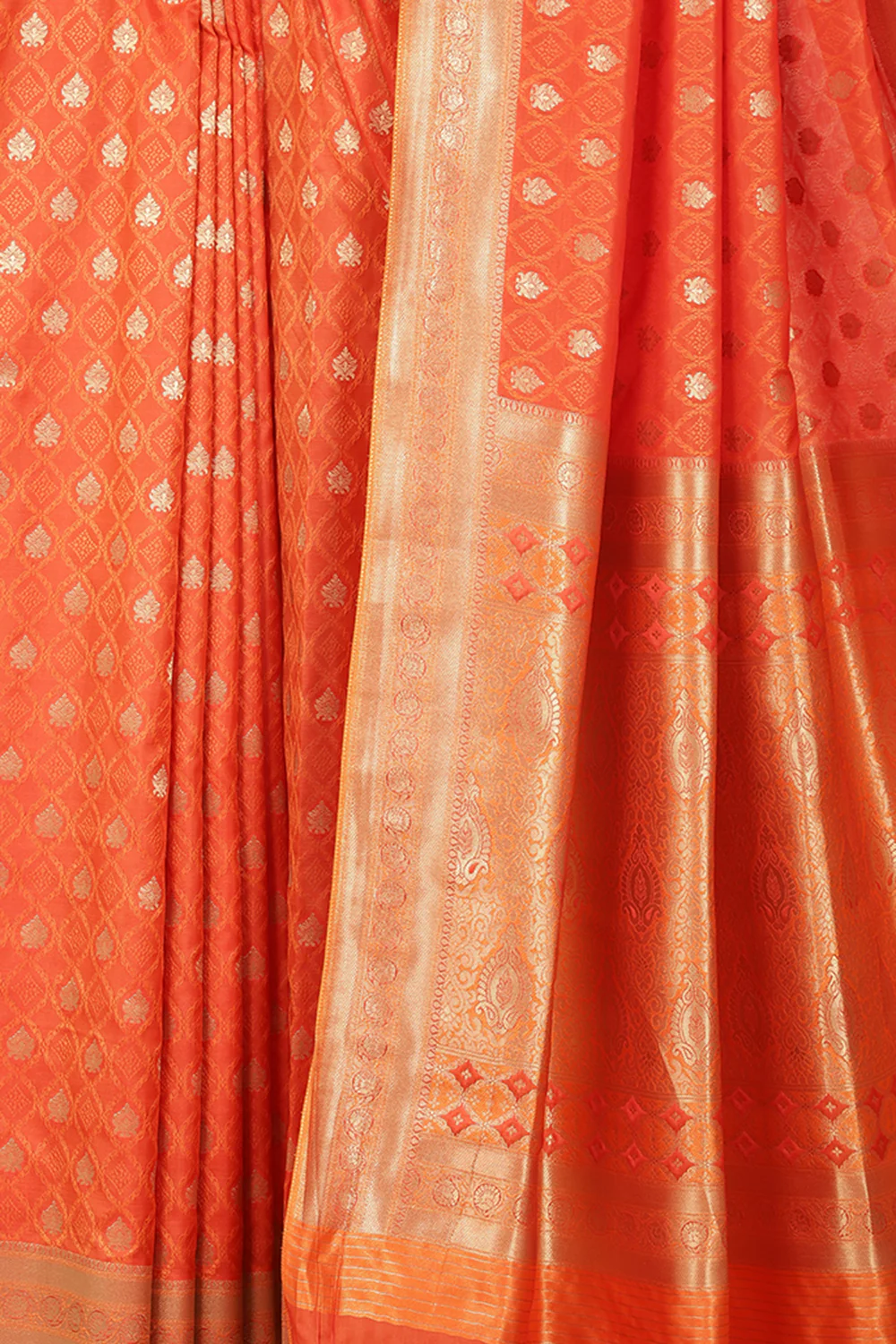 Orange Soft Silk Zari and Resham Woven Saree - Image 5