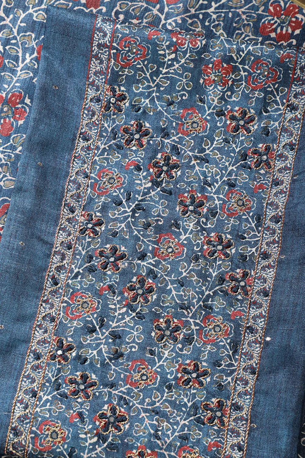 Pacific Blue Chanderi Silk Mirror & Resham worked Unstitched Suit - Image 2
