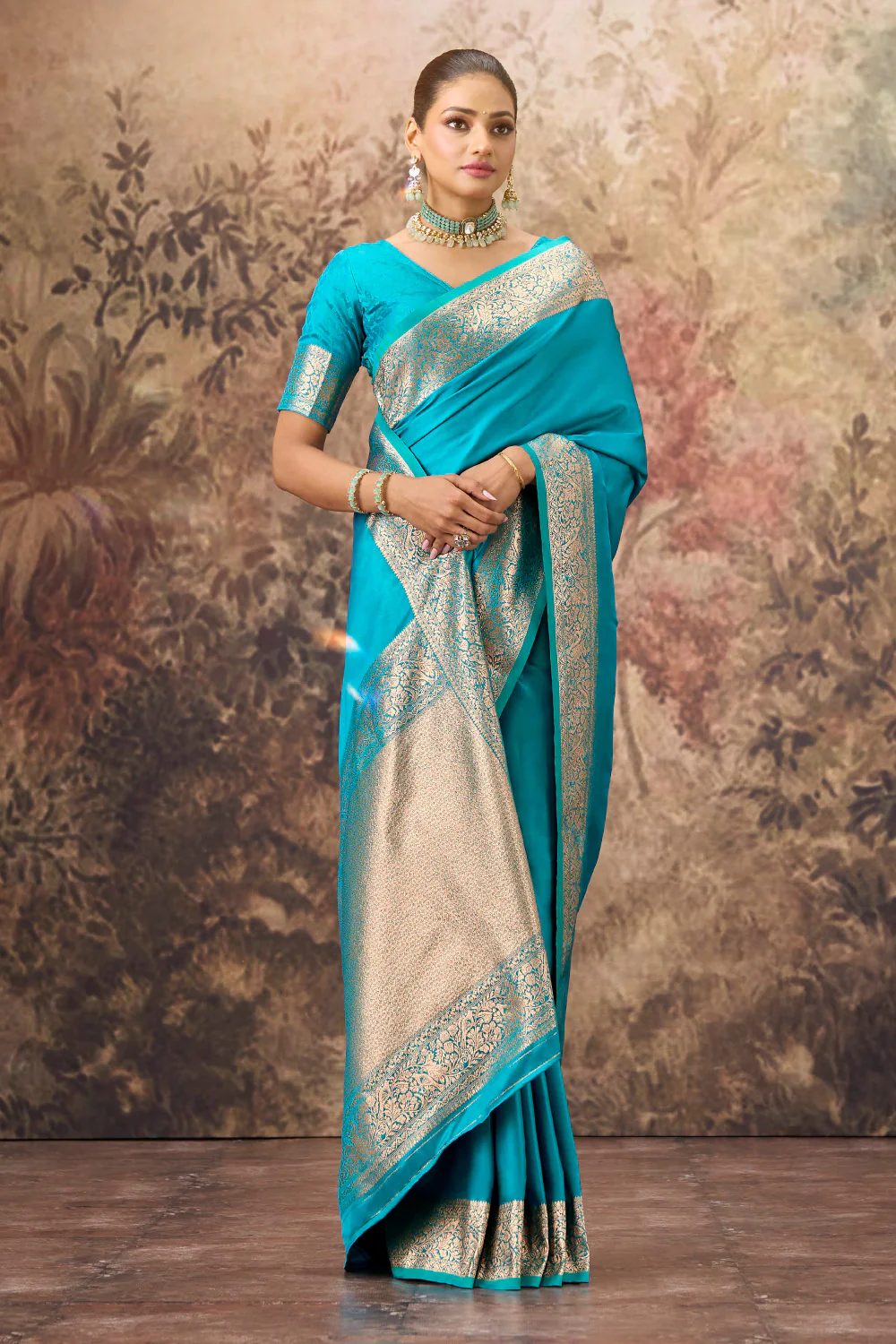 Pacific Blue Mulberry Silk Woven Saree