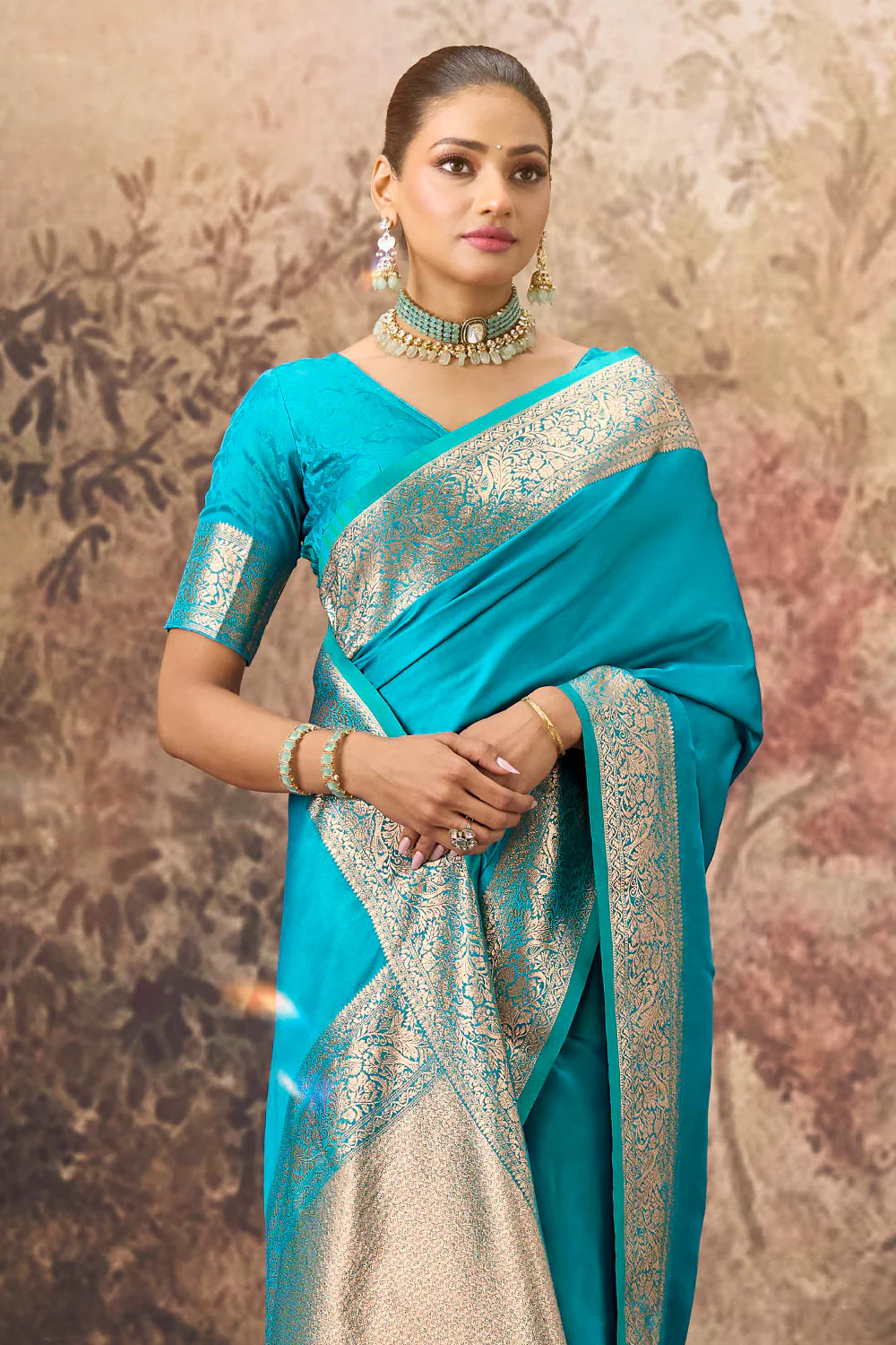 Pacific Blue Mulberry Silk Woven Saree - Image 2