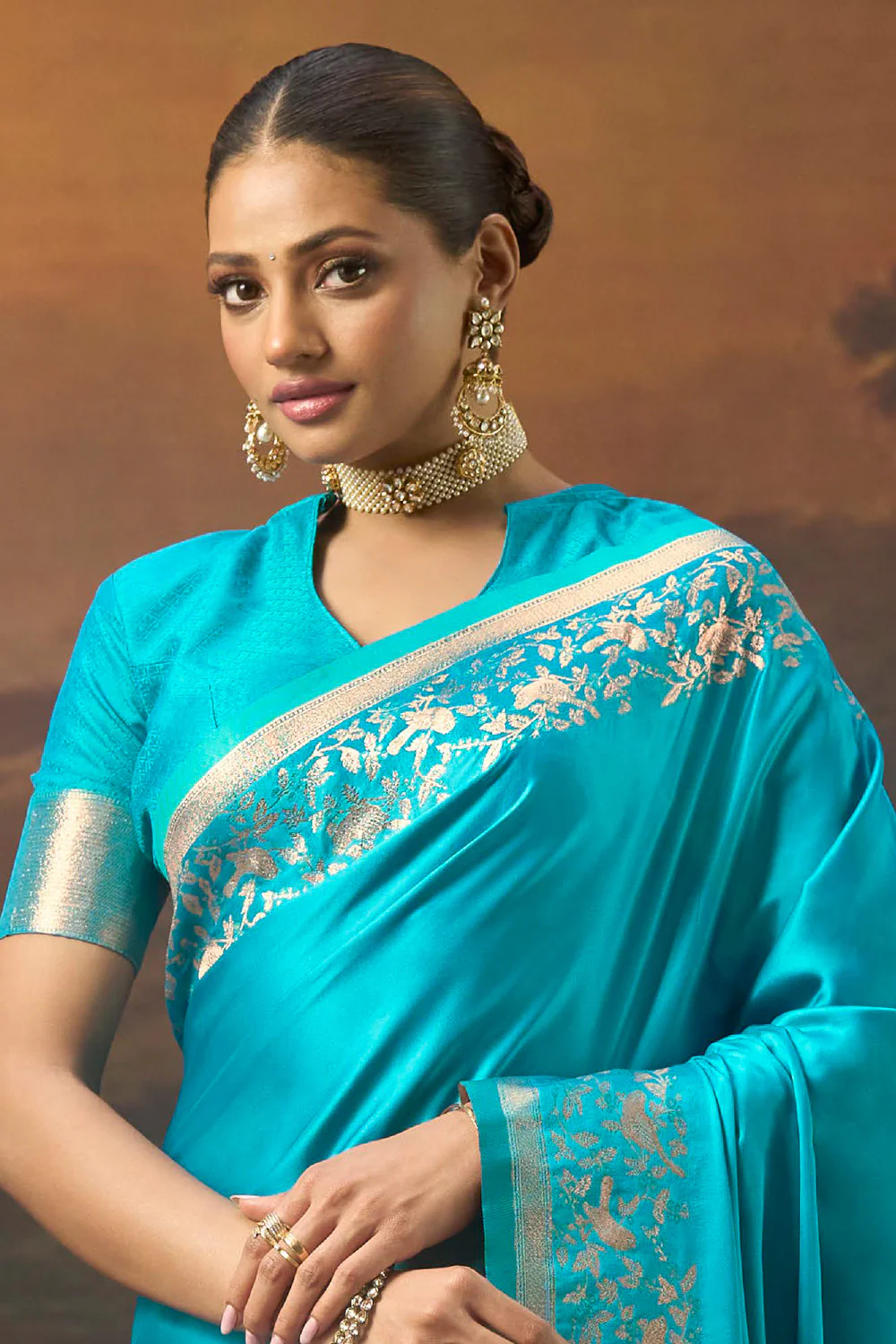 Pacific Blue Woven Mulberry Silk Saree - Image 2
