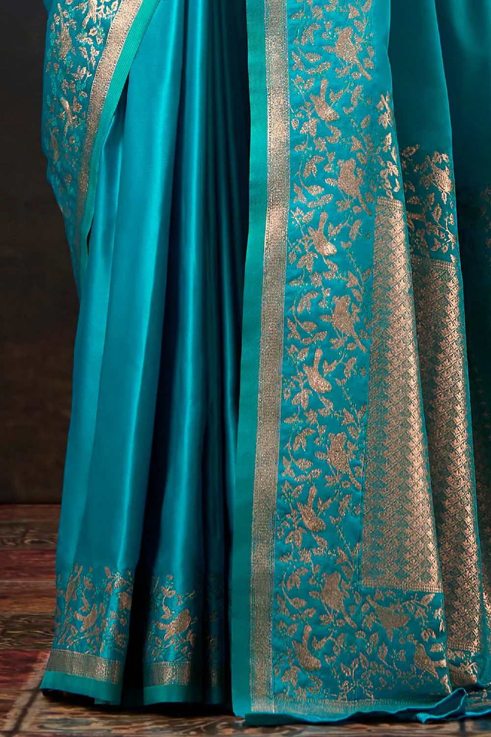 Pacific Blue Woven Mulberry Silk Saree - Image 3