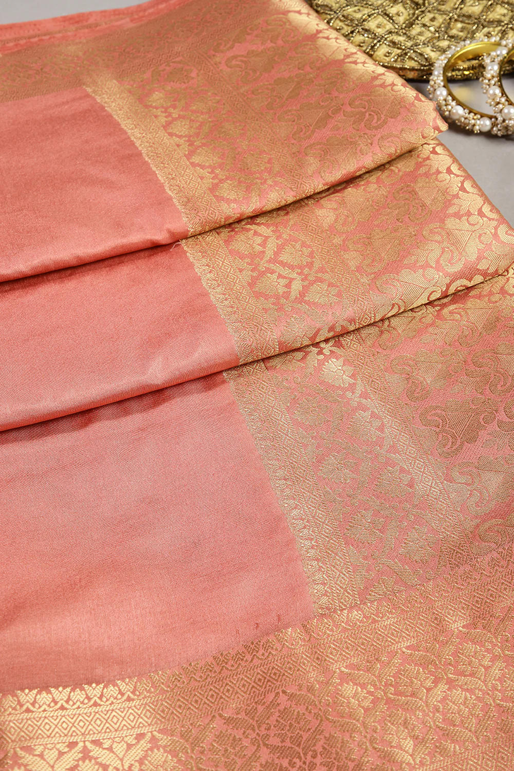 Peach Colour Silk Woven Saree - Image 2