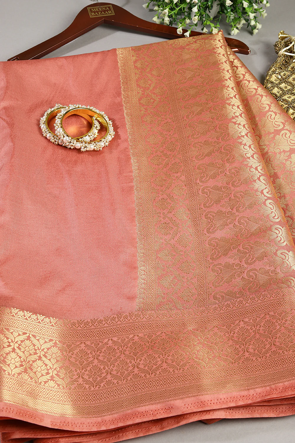 Peach Colour Silk Woven Saree - Image 4