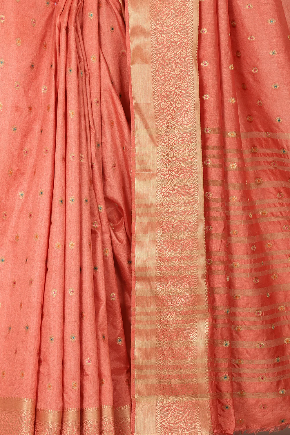 Peach Cotton Zari & Resham Woven Saree - Image 2