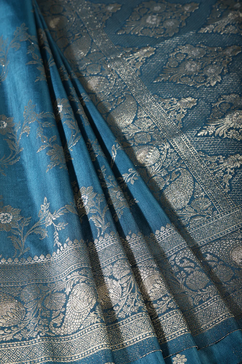 Peacock Blue Color Zari Woven South Silk Saree - Image 2