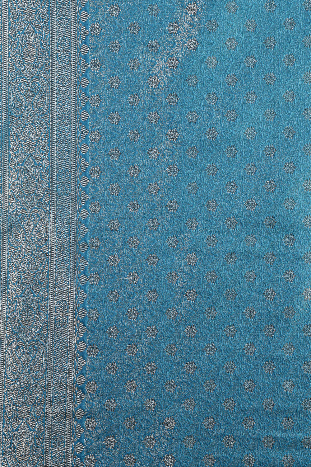 Pecific Blue Floral Zaal Woven Soft Silk Saree - Image 10