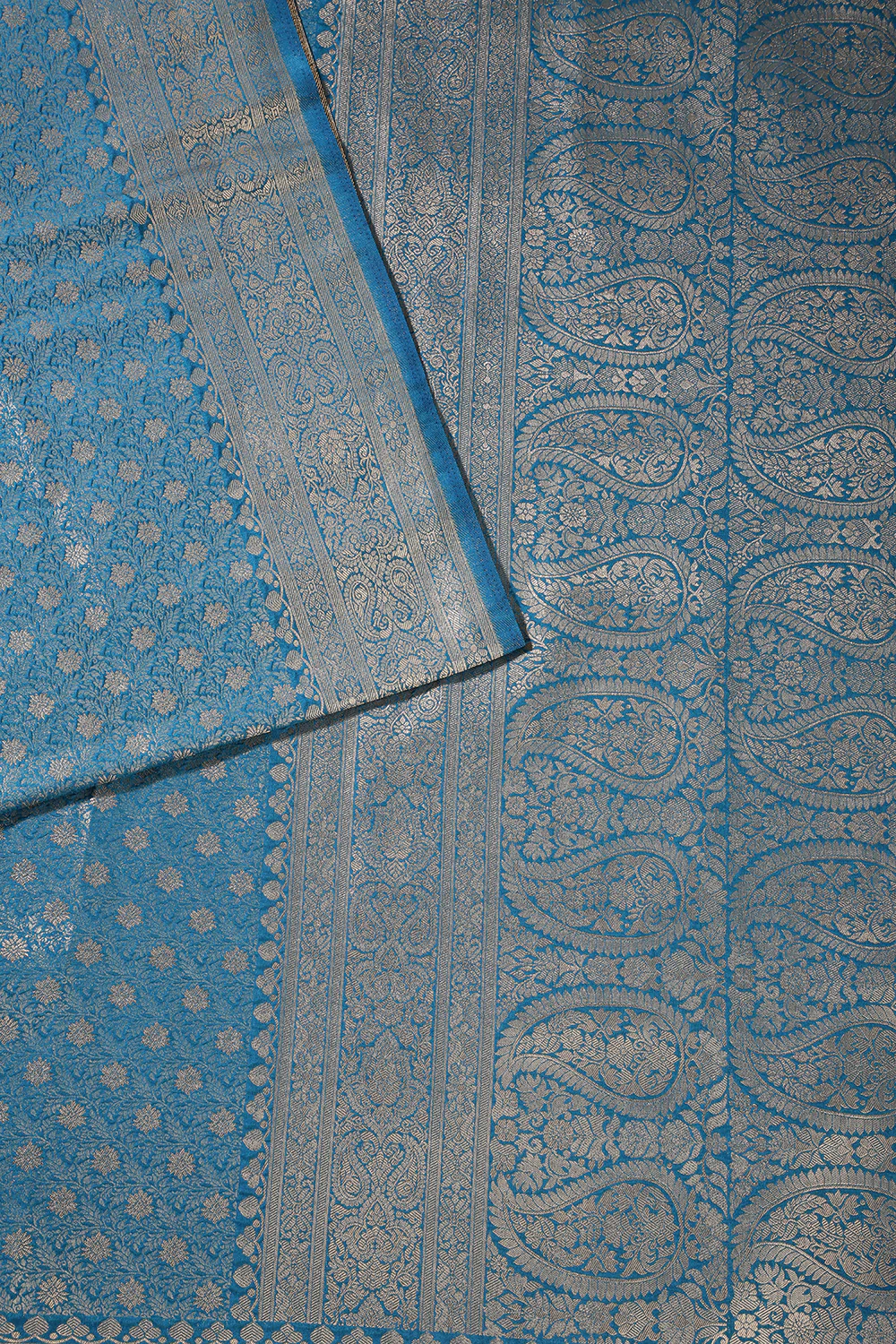 Pecific Blue Floral Zaal Woven Soft Silk Saree - Image 7