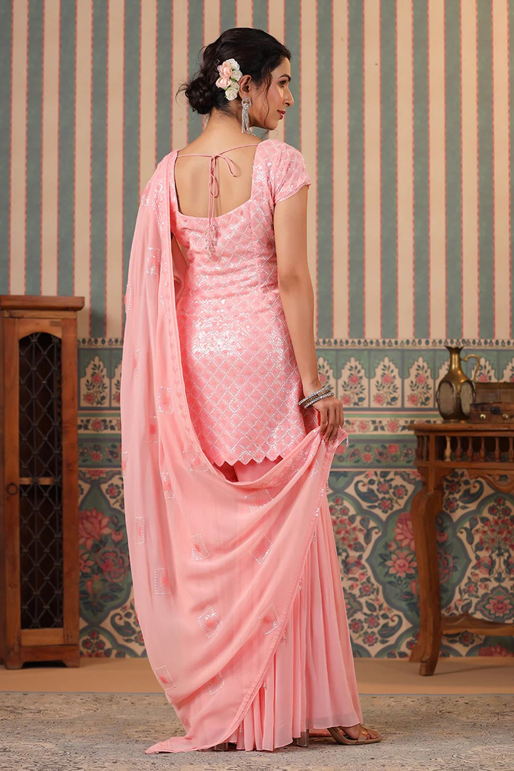 Pink Color Georgette Embroidered Gharara Suit - Image 5