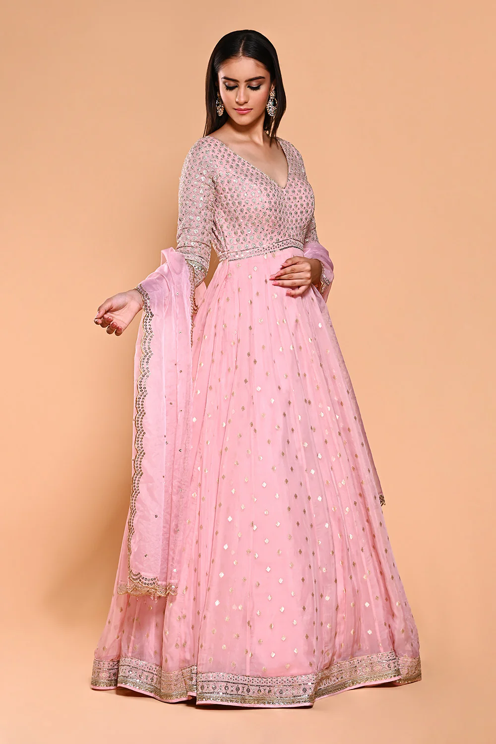 Pink Color Organza Georgette Embroidered Anarkali Suit - Image 3