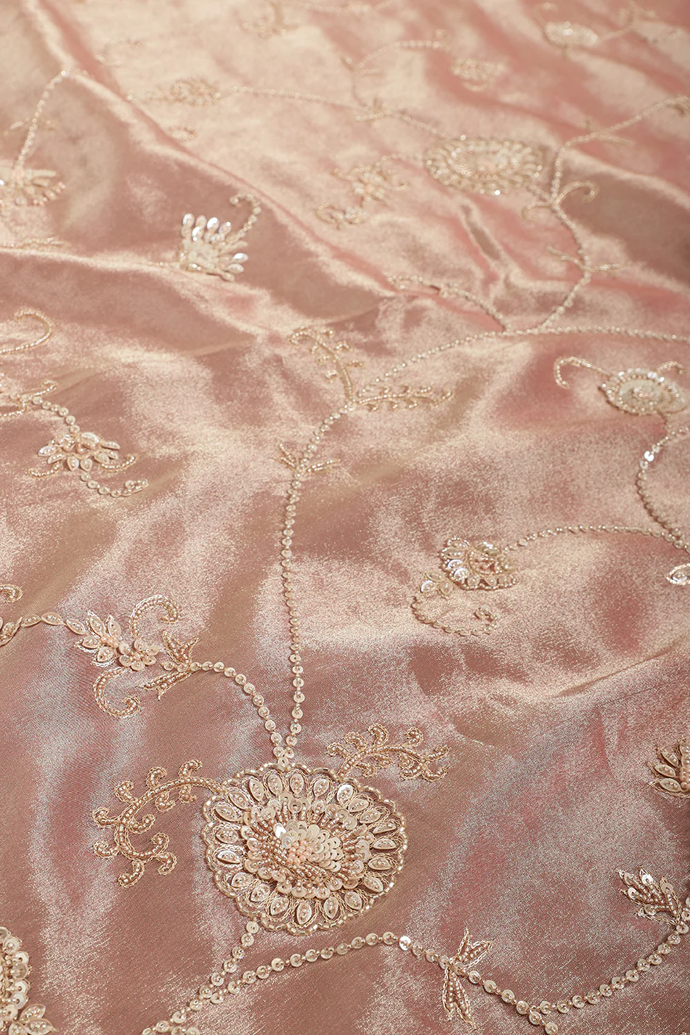 Pink Color Pure Tissue Silk Saree with Pearl and Zardozi Handwork - Image 5