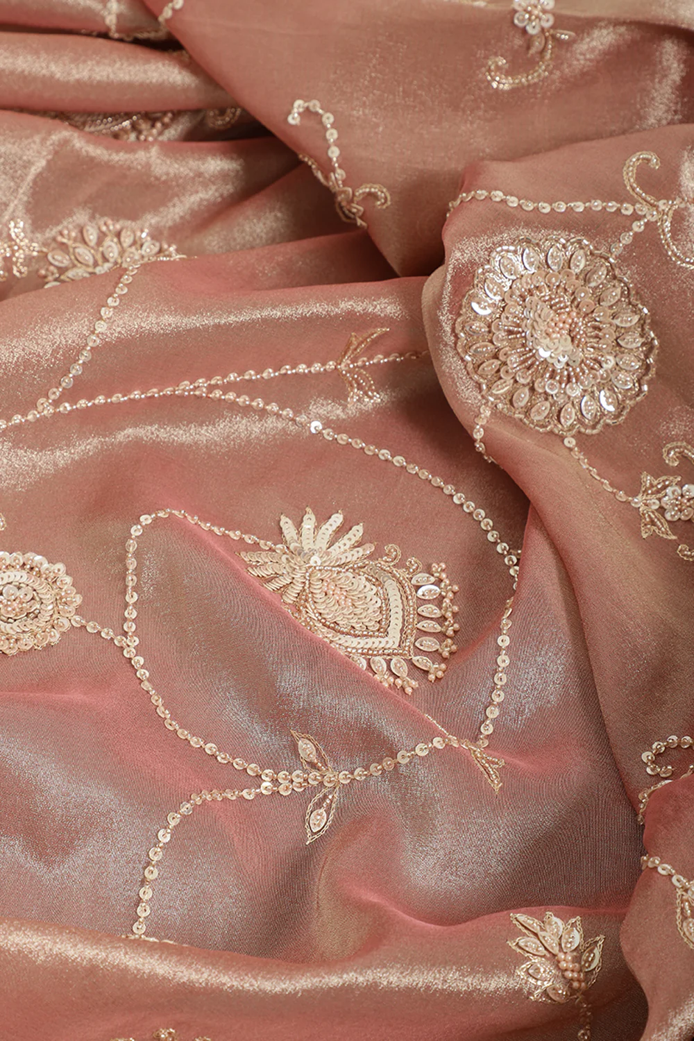 Pink Color Pure Tissue Silk Saree with Pearl and Zardozi Handwork - Image 6