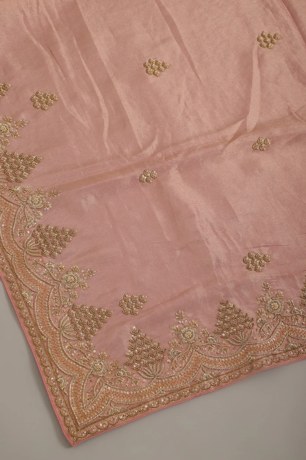 Pink Color Pure Tissue Silk Saree with Zardozi & Sequence Handwork - Image 3