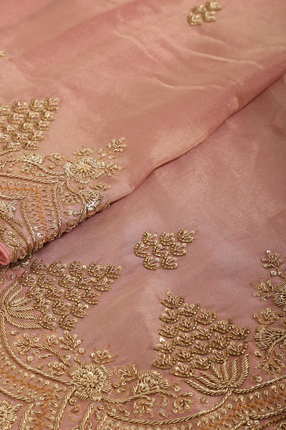 Pink Color Pure Tissue Silk Saree with Zardozi & Sequence Handwork - Image 5