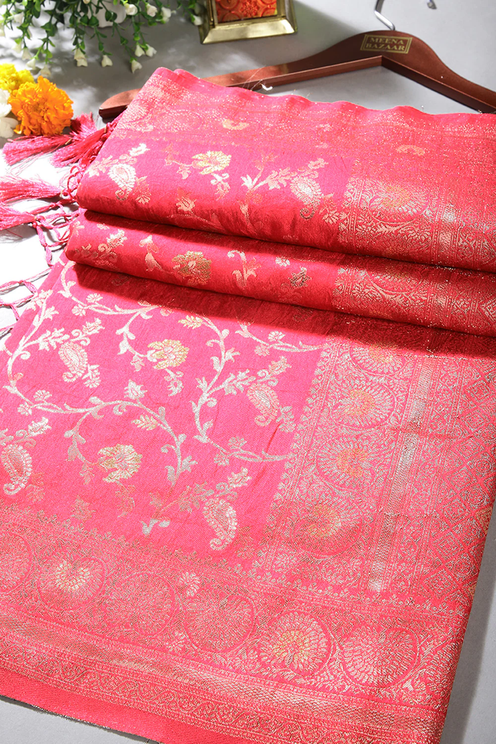 Pink Colour Zari Woven South Silk Saree