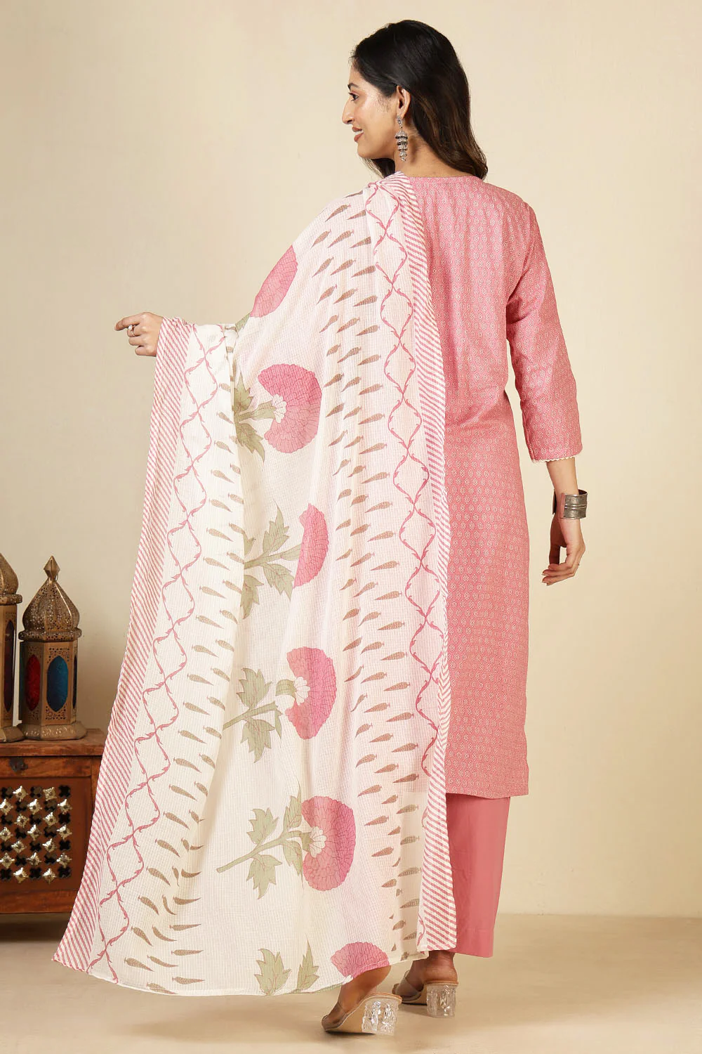 Pink Cotton Emboridered And Printed Suit Set - Image 3