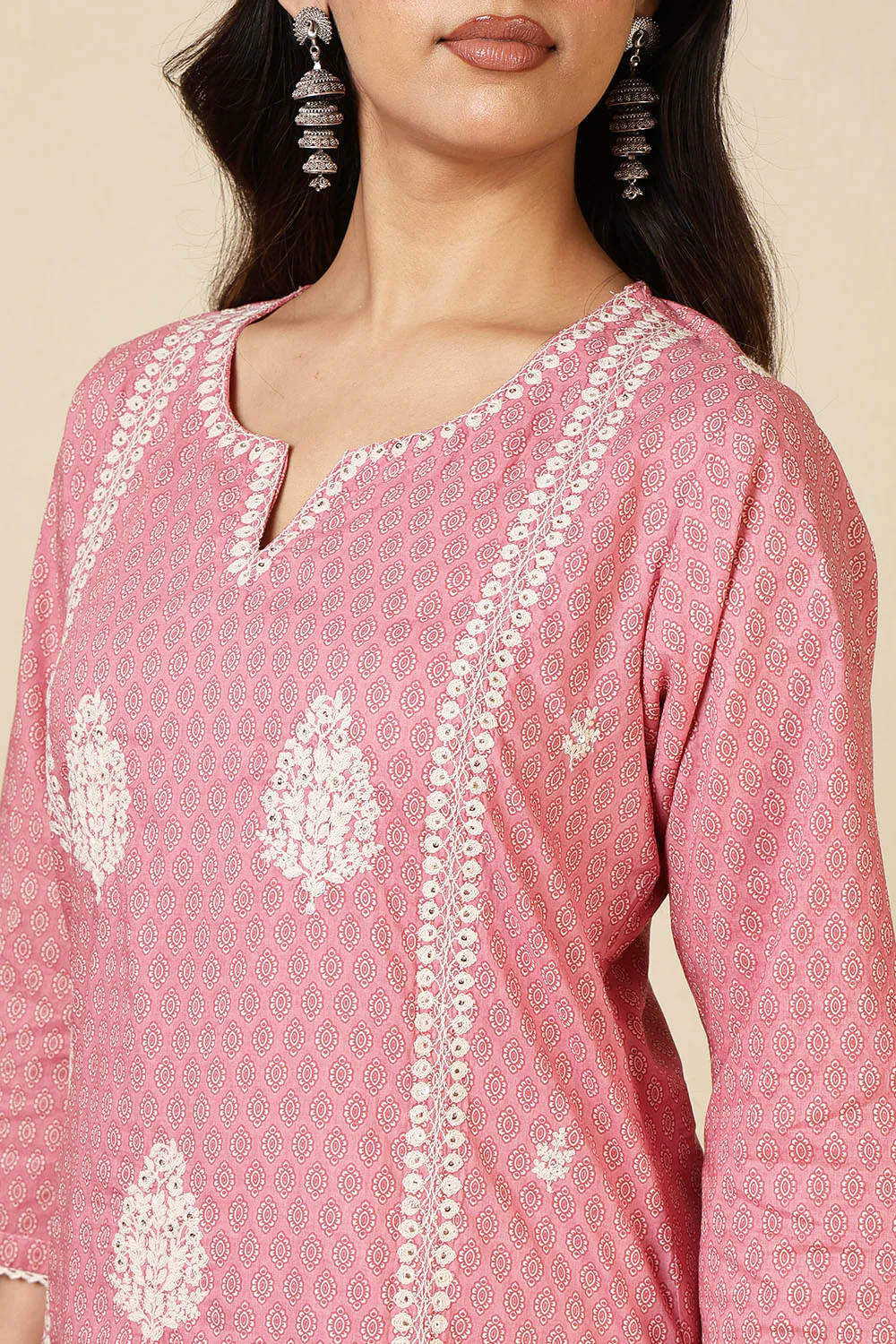 Pink Cotton Emboridered And Printed Suit Set - Image 6