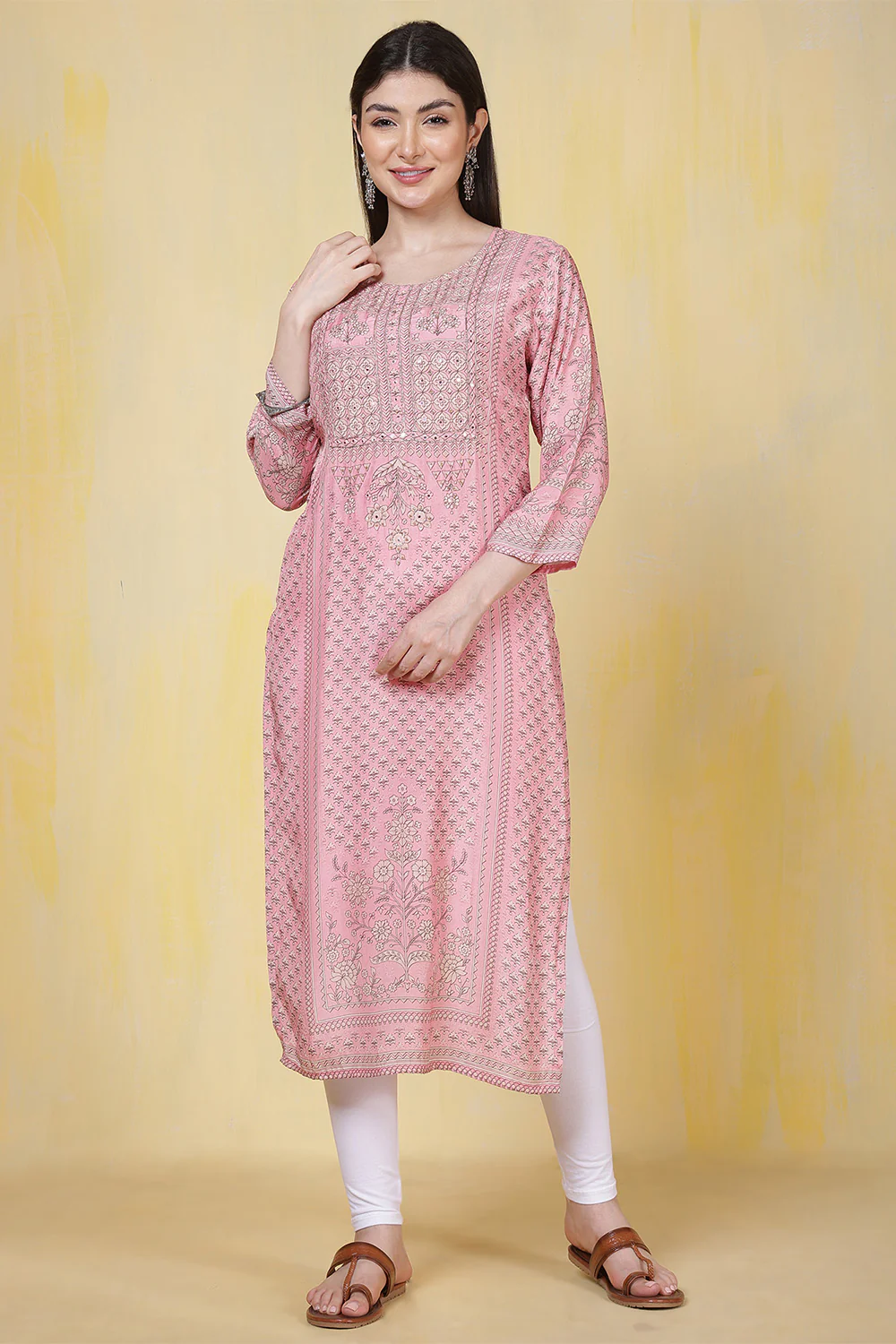 Pink Cotton Silk Printed Kurti - Image 3