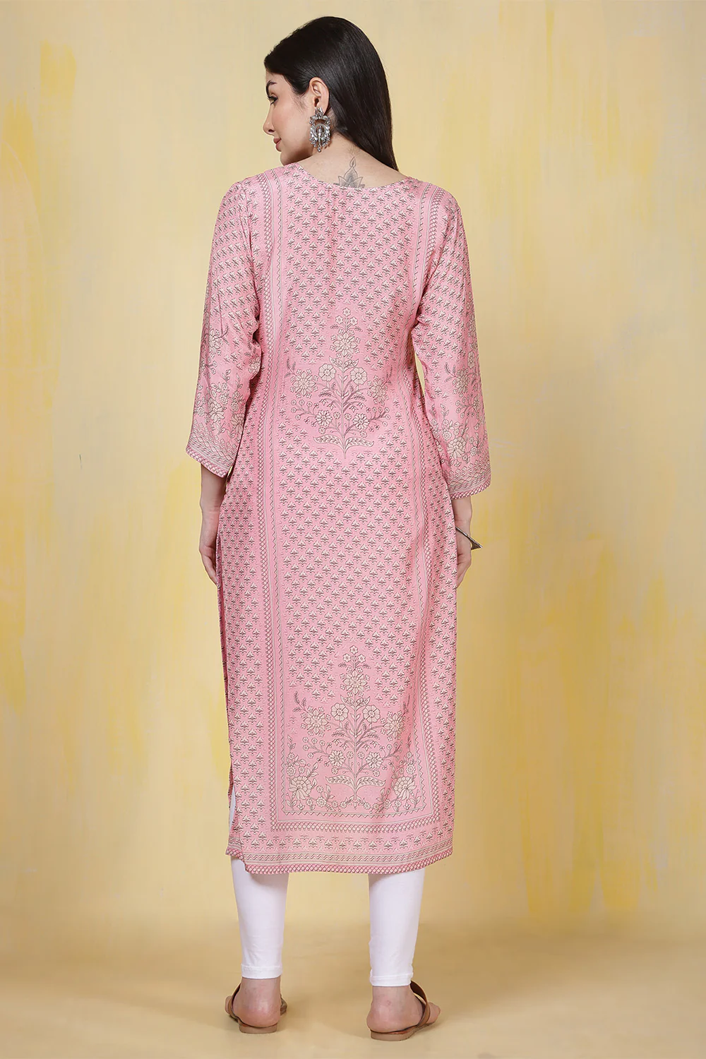 Pink Cotton Silk Printed Kurti - Image 4