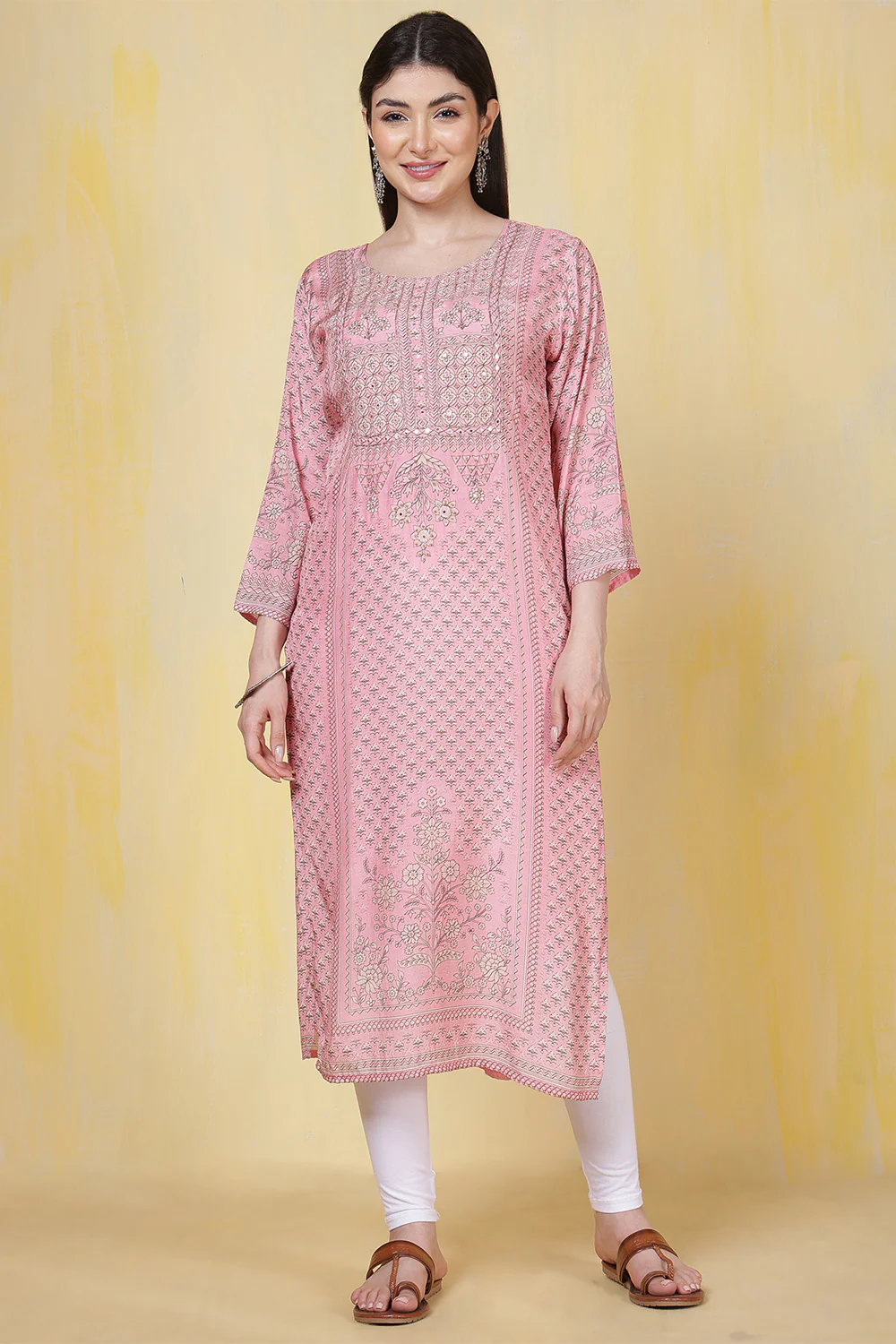 Pink Cotton Silk Printed Kurti - Image 6