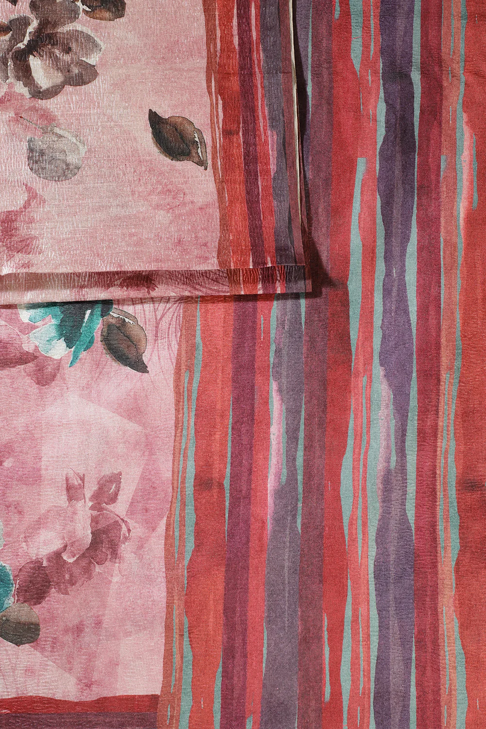 Pink Printed Tussar Silk Saree - Image 2