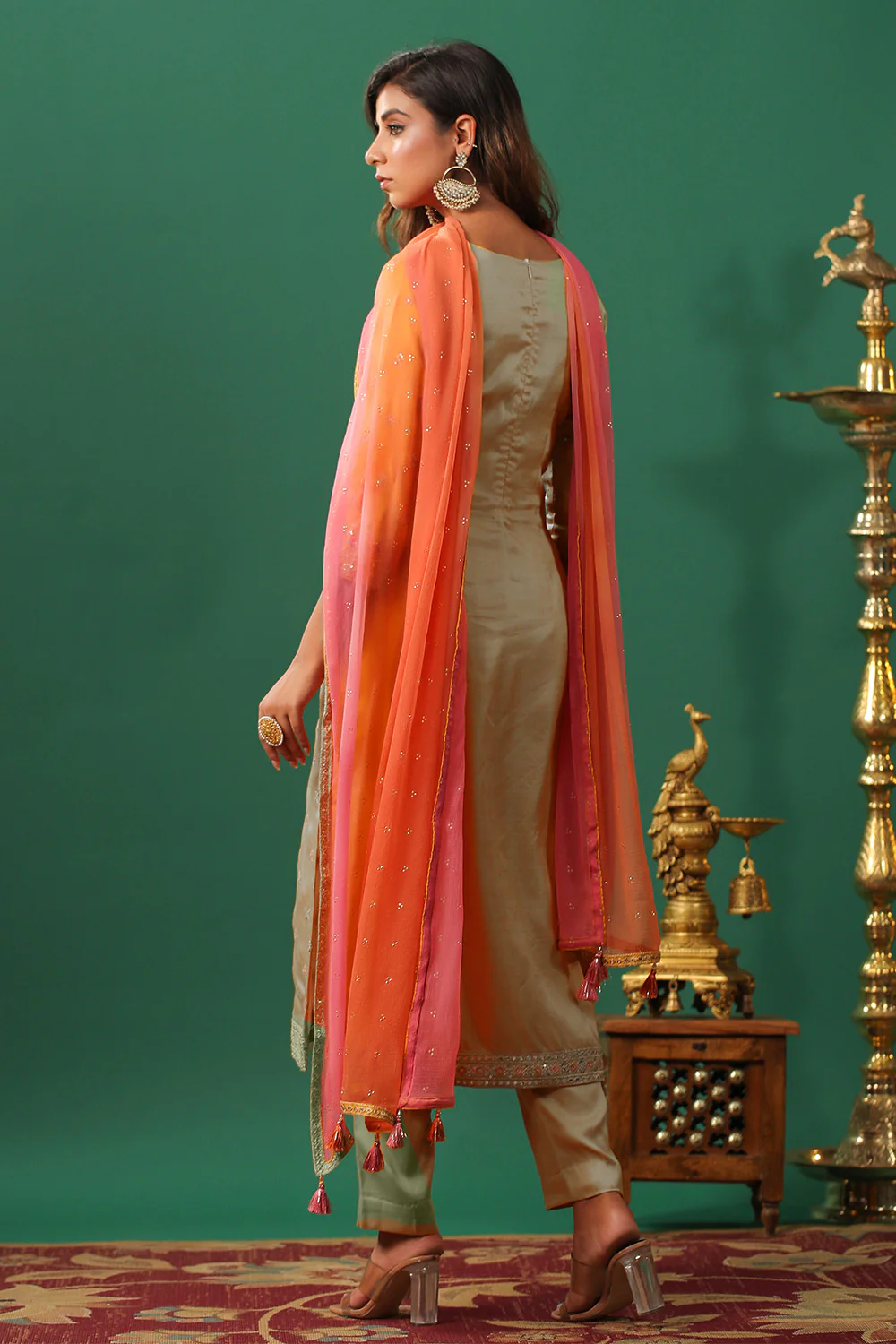 Pista Color Embroidered Silk Unstitched Suit Material - Image 3