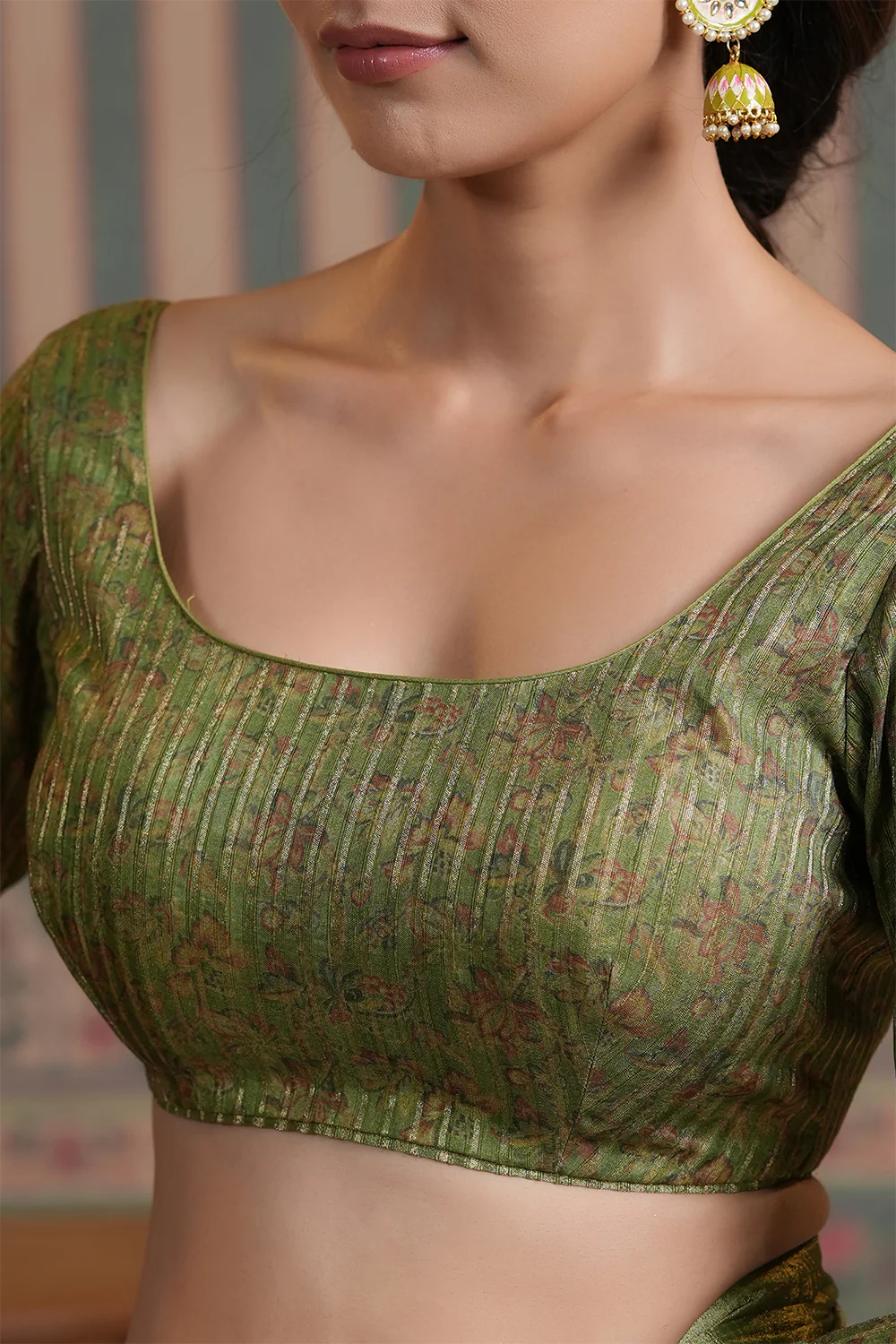 Pista Green Color Cotton Floral Printed Saree. - Image 8