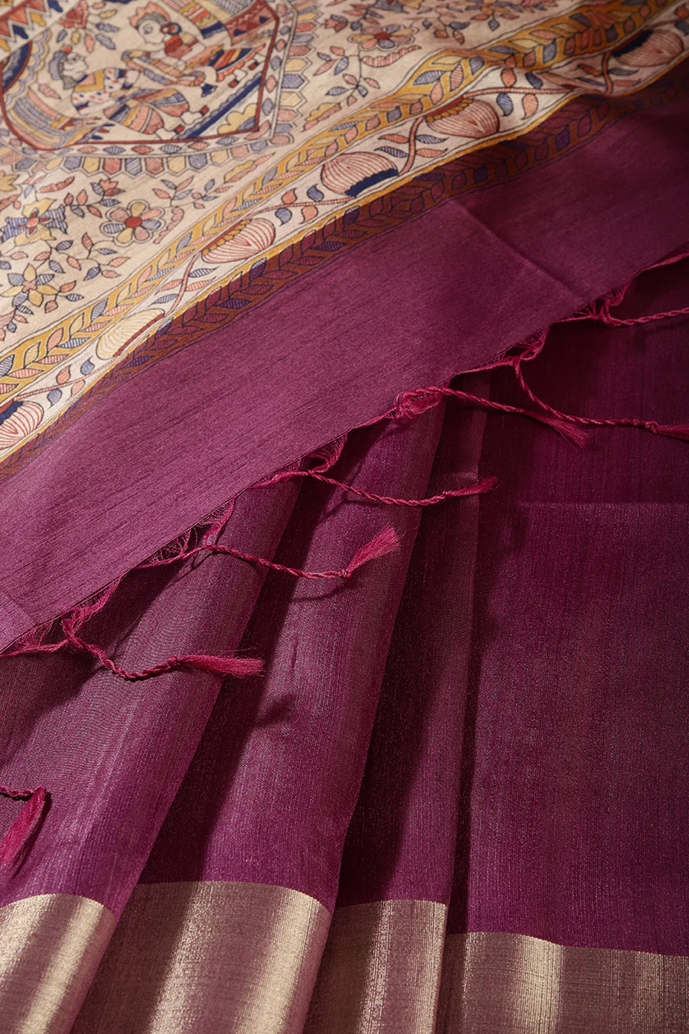 Purple Color Cotton Silk Madhubani Print Saree - Image 2