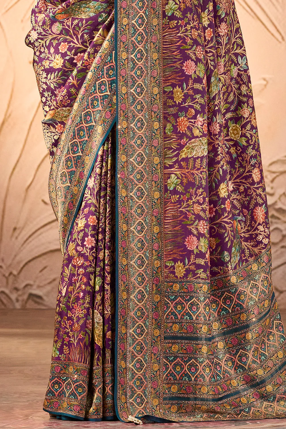 Purple Color Position Print Woven Silk Saree With Swarovski Work - Image 3