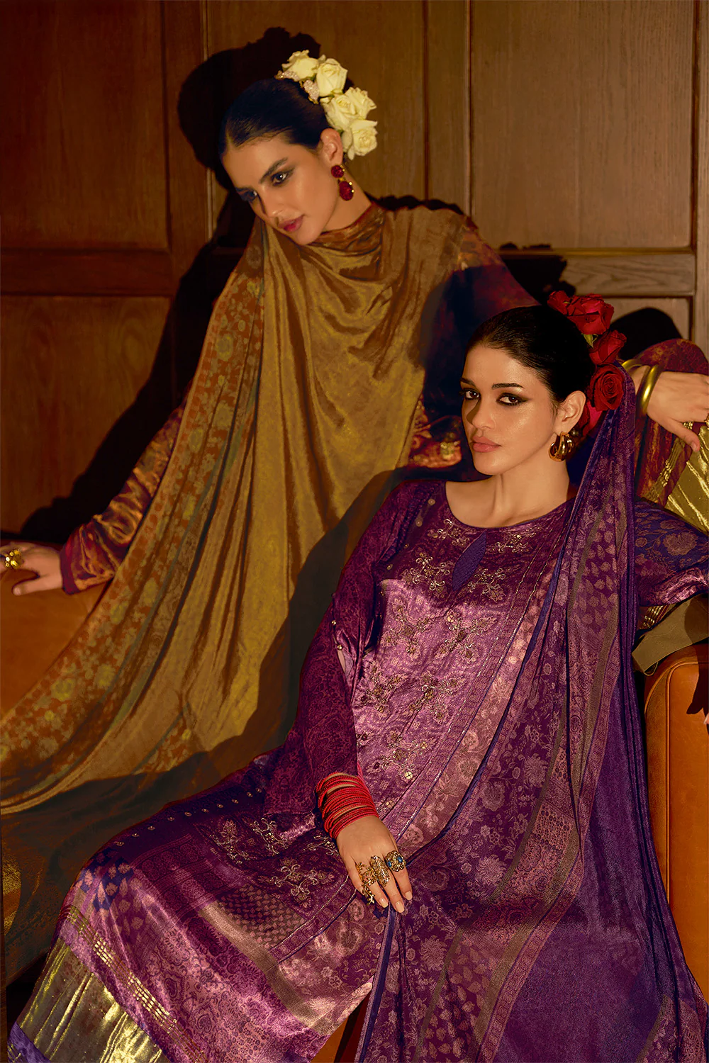 Purple Spun Printed Unstitched Suit Material - Image 3