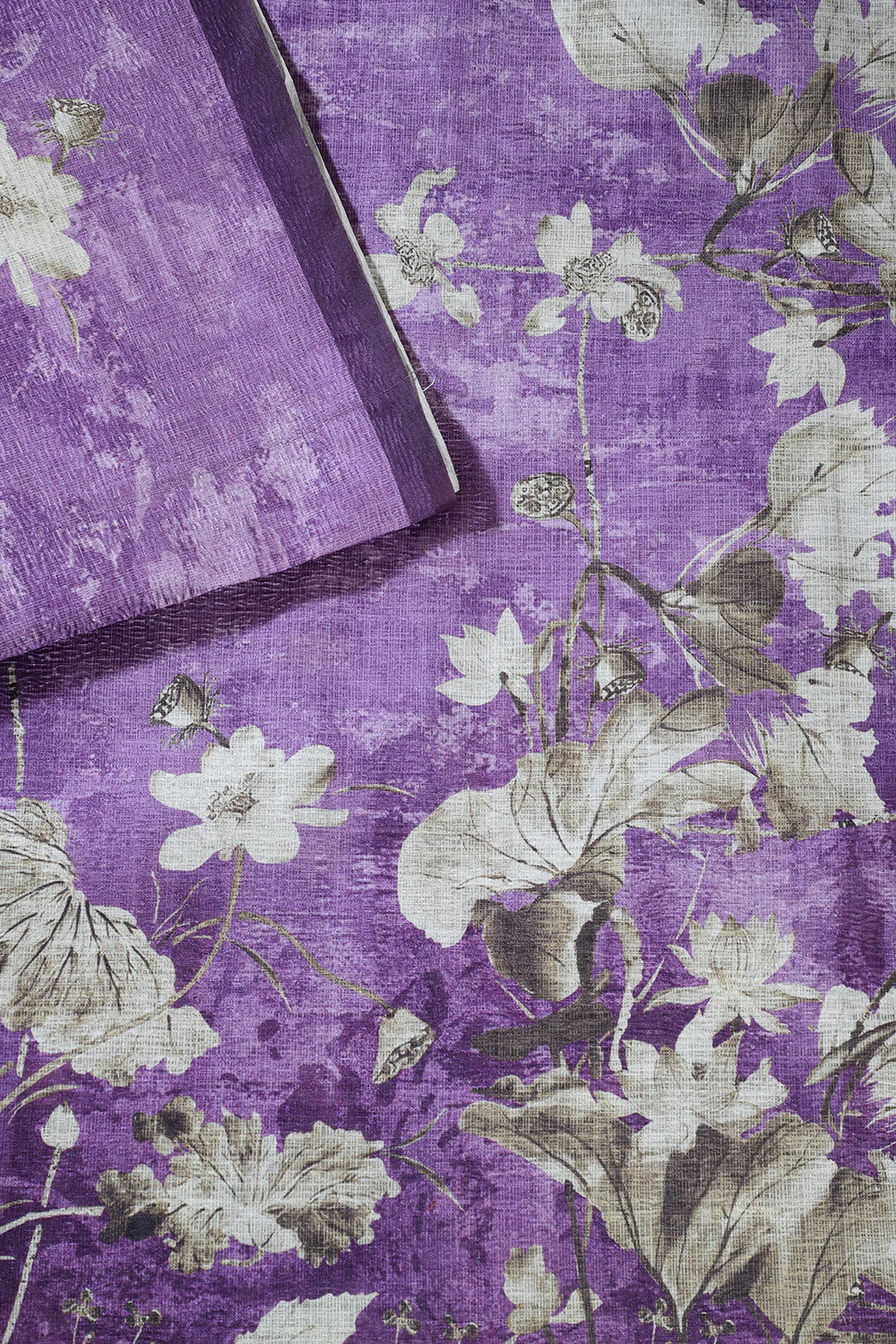 Purple Tussar Silk Floral Printed Saree - Image 2