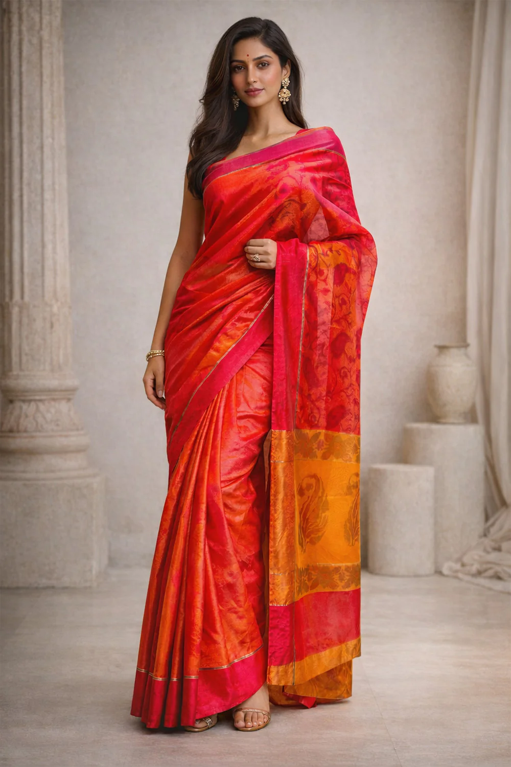 Rani Chanderi Cotton Printes Saree