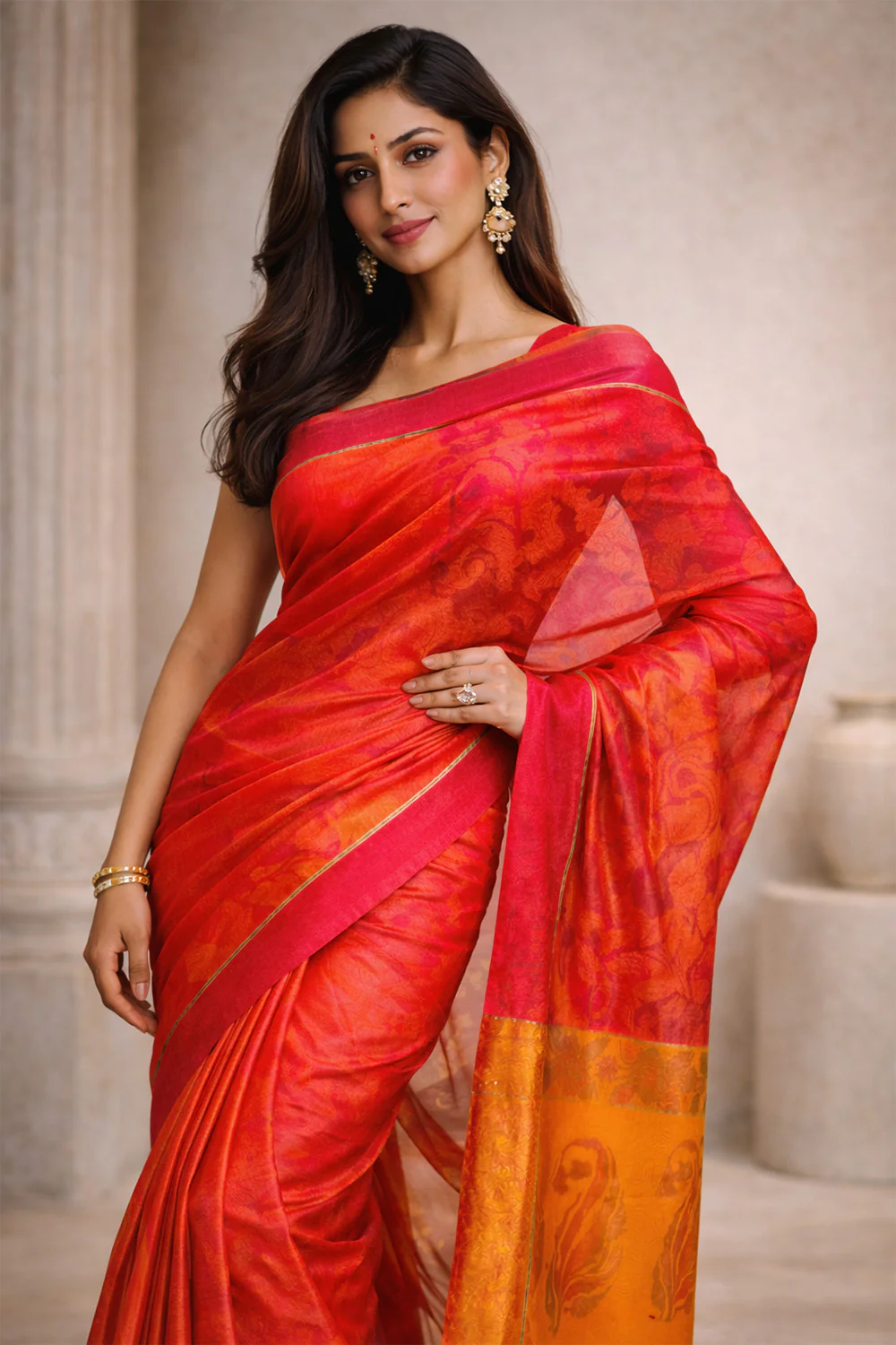 Rani Chanderi Cotton Printes Saree - Image 3