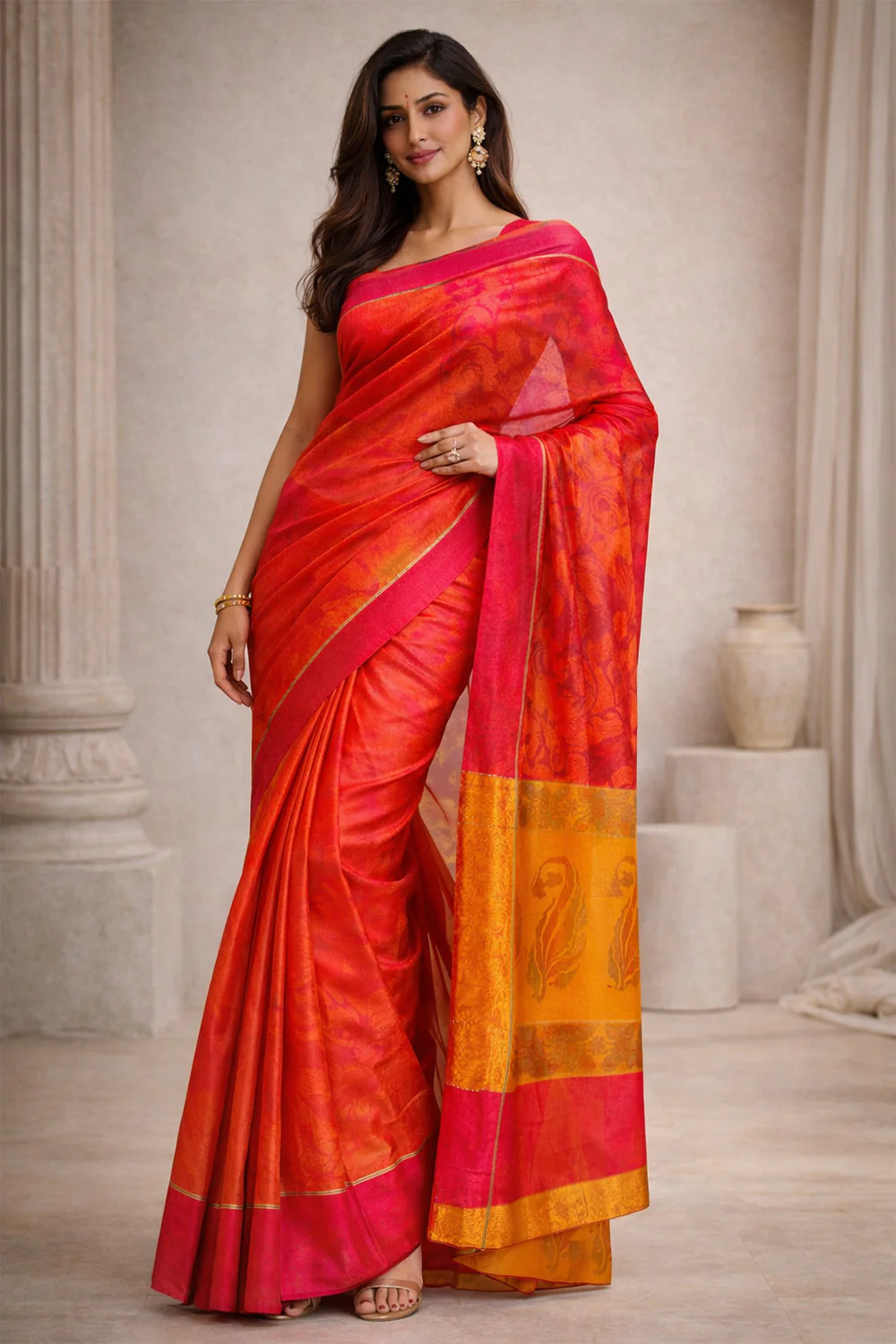 Rani Chanderi Cotton Printes Saree - Image 4