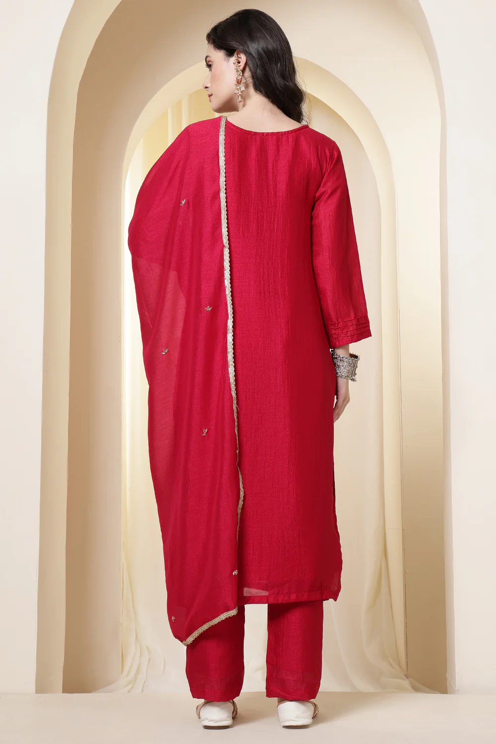 Rani Chinone Silk Neck-Embroidered Suit Set - Image 4