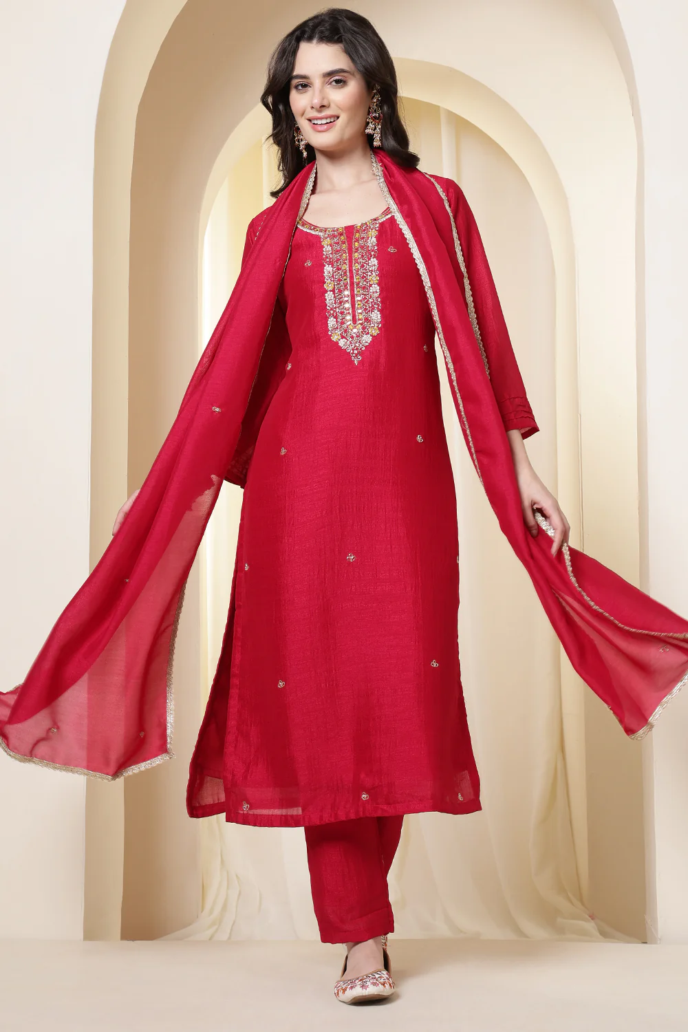 Rani Chinone Silk Neck-Embroidered Suit Set - Image 5