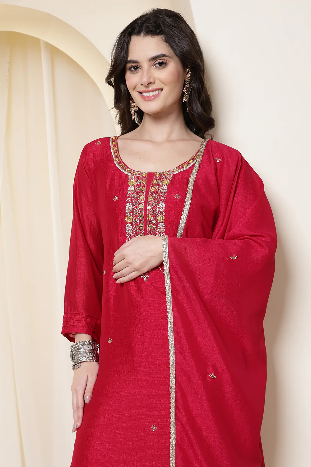 Rani Chinone Silk Neck-Embroidered Suit Set - Image 6