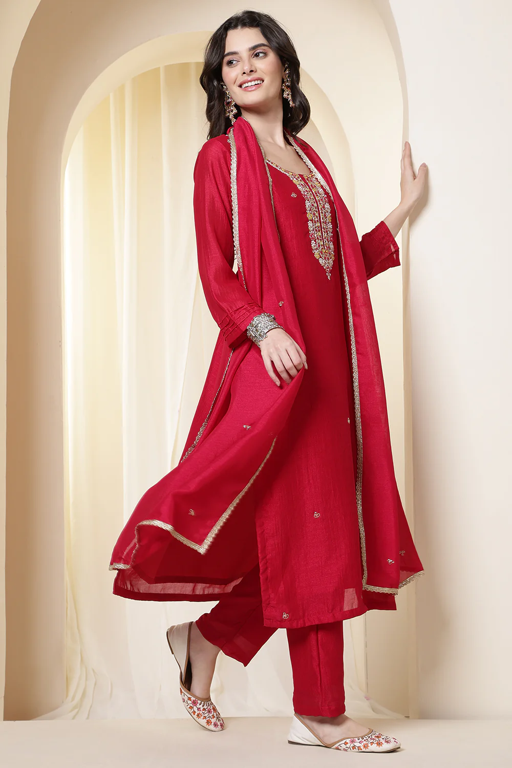 Rani Chinone Silk Neck-Embroidered Suit Set - Image 7