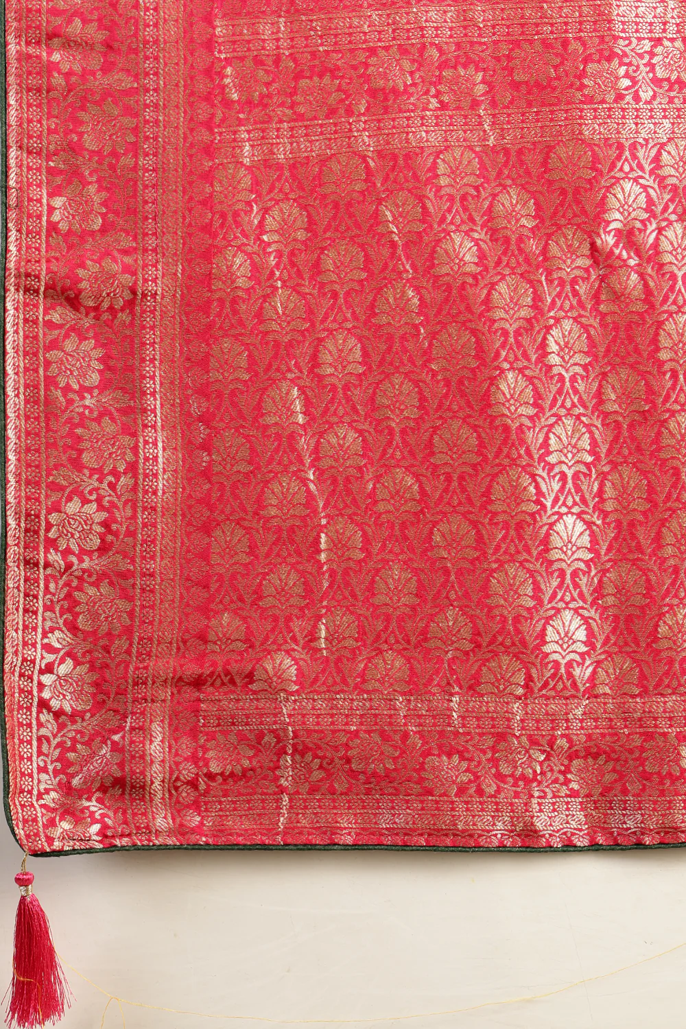 Rani Color Banarasi Woven Tussar Silk Saree - Image 11
