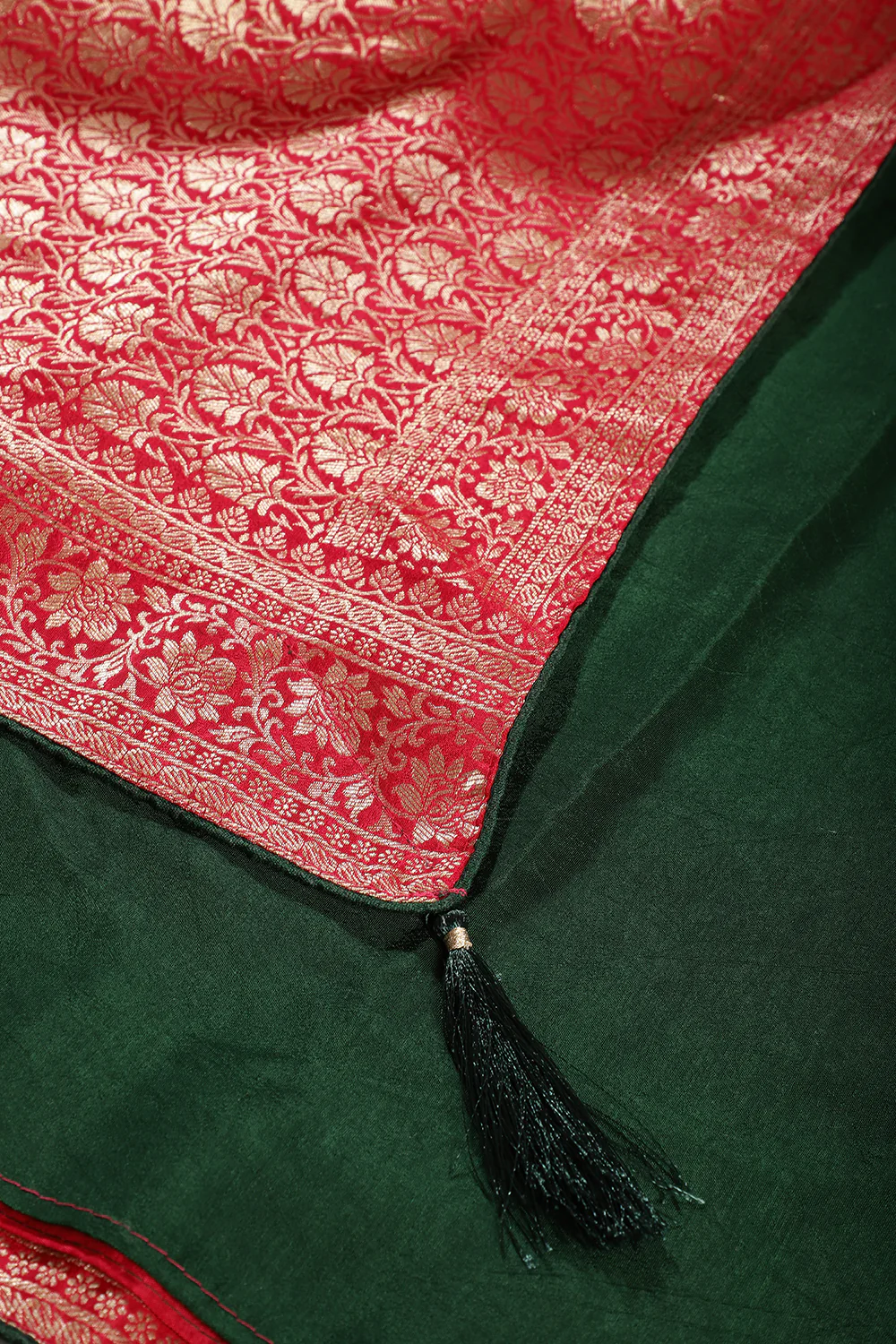 Rani Color Banarasi Woven Tussar Silk Saree - Image 9