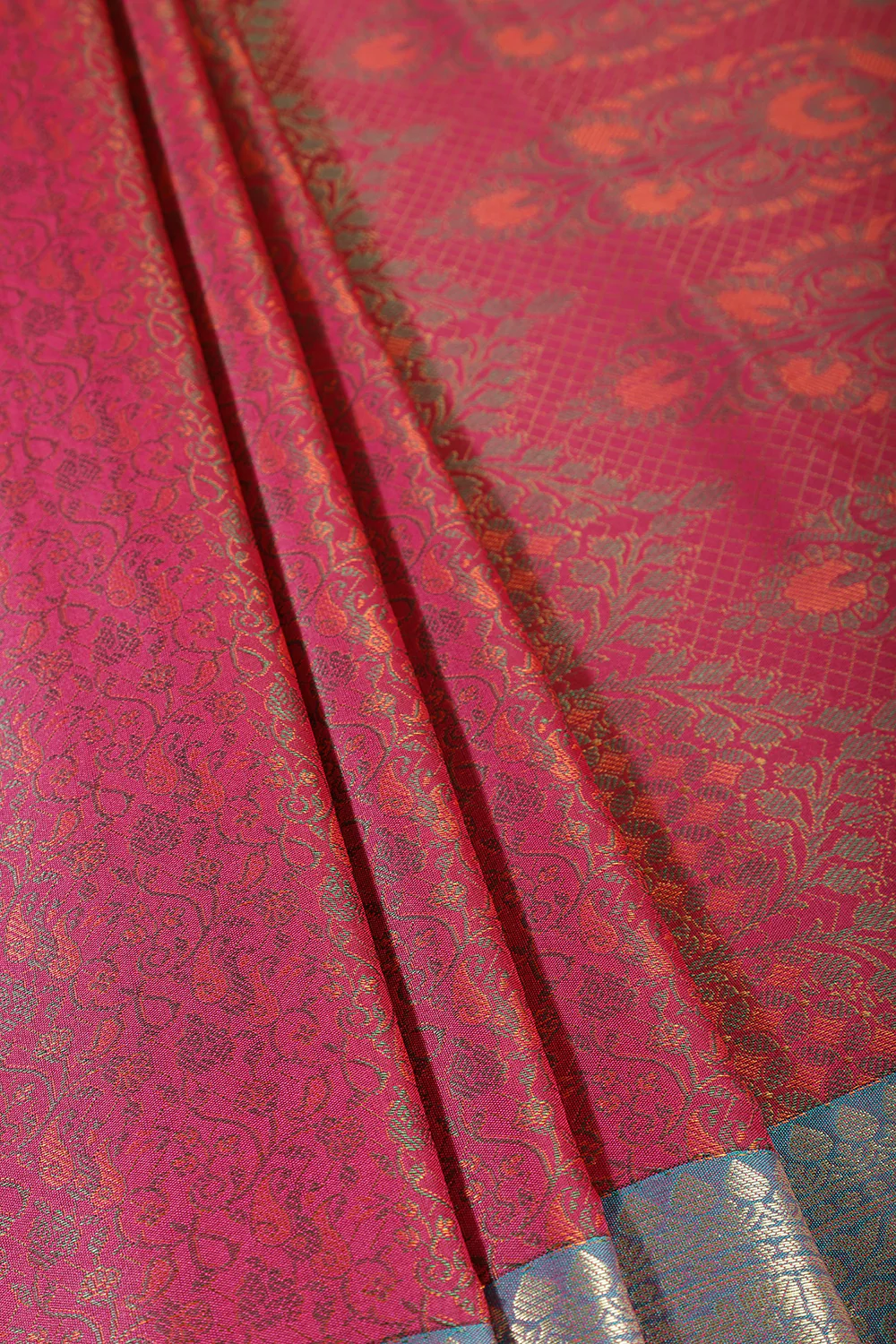 Rani Color Cotton Silk Resham & Zari Woven Saree - Image 2