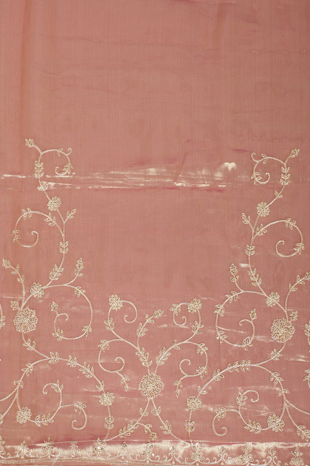 Rani Color Pure Tissue Silk Zardozi & Sequence Handwork Saree with Scalping Border - Image 5