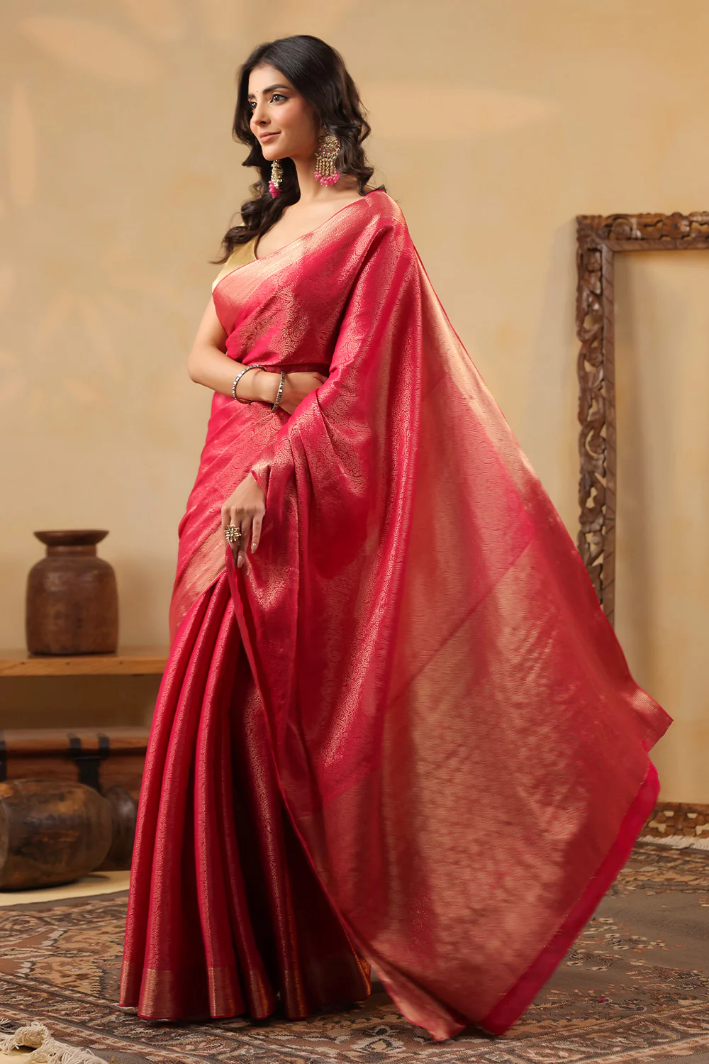 Rani Color Zari Woven Soft Silk Saree - Image 7
