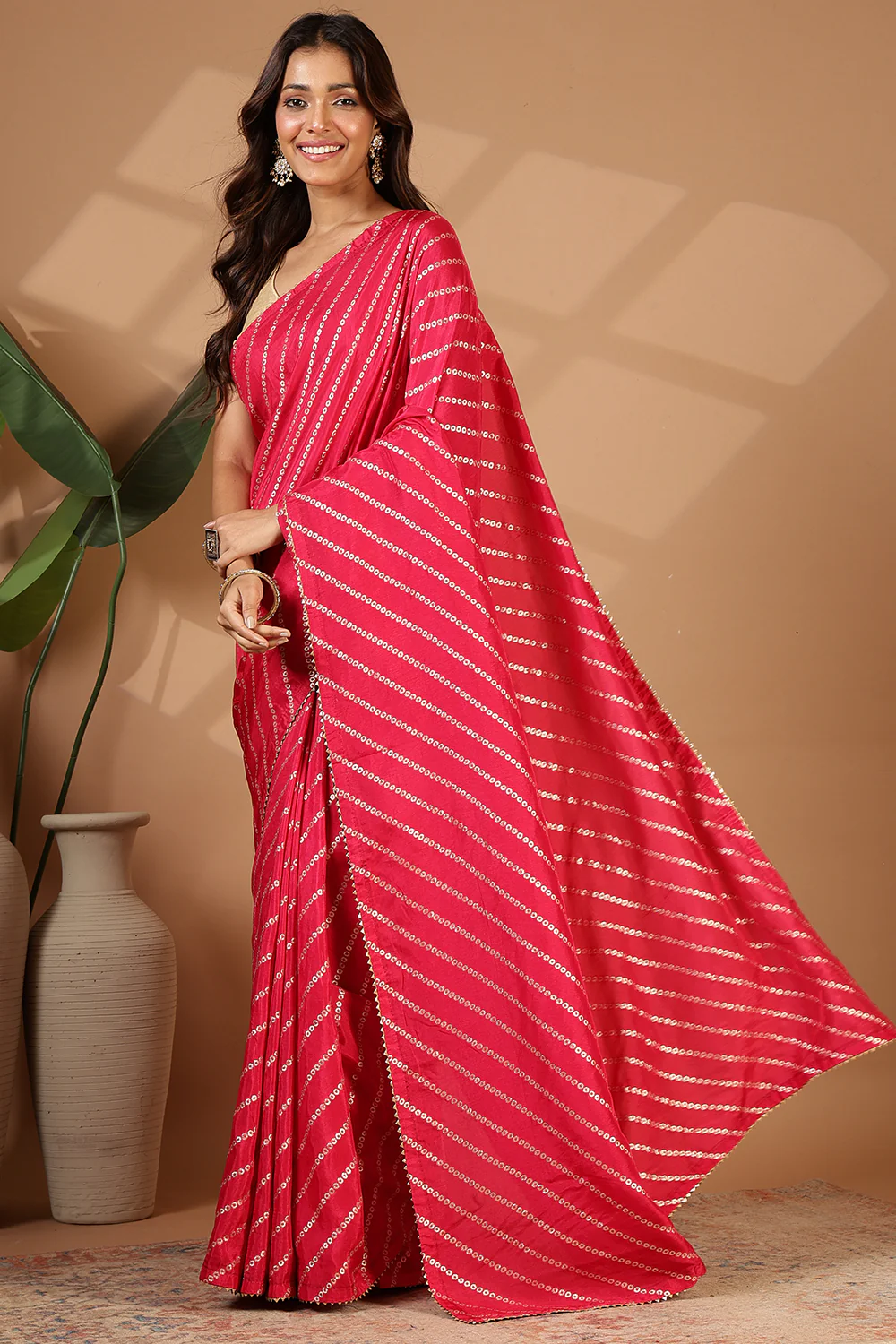 Rani Modal Silk Saree with Zari Pinstripes - Image 2
